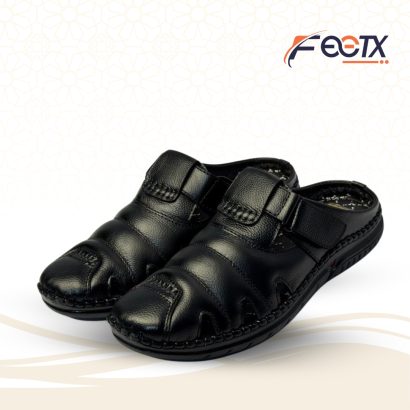 Genuine Cow Leather Black Half Sacchi Shoes