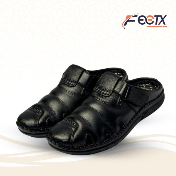 Genuine Cow Leather Black Half Sacchi Shoes